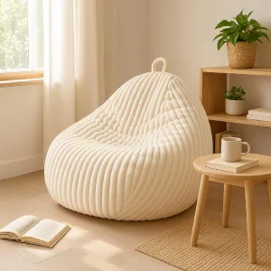 Honeydak Fluffy Stuffed Animal Storage Bean Bag Chair Cover (No Filler) Comfy Bean Bag Cover Without Filling or Home Bedroom Decor Organizing Plush Doll Textile Holder(White,M)