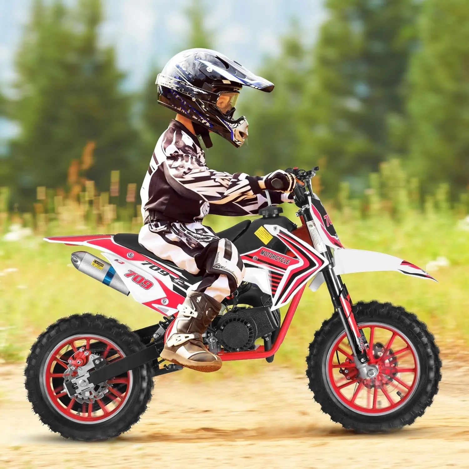 Honrane 50cc Kids Dirt Bike, 2-Strok Gas Dirt Bike, Gas Power Motocross Bike, Off Road Gas Pocket Bike, Mini Dirt Bike for Kids, Gas Powered Dirt Bike, Gas Motorcycle with Front Rear Disc Brakes Red