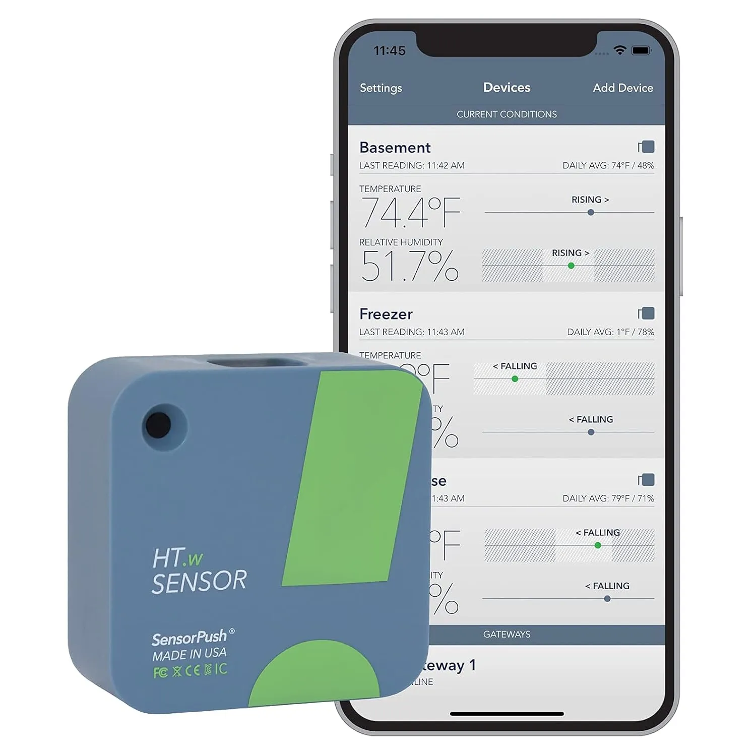HT.w Smart Temperature Sensor & Humidity Sensor - Bluetooth Thermometer and Hygrometer with App Monitoring - Water Resistant Temperature and Humidity Monitor for RV, Humidor, Fridge & More