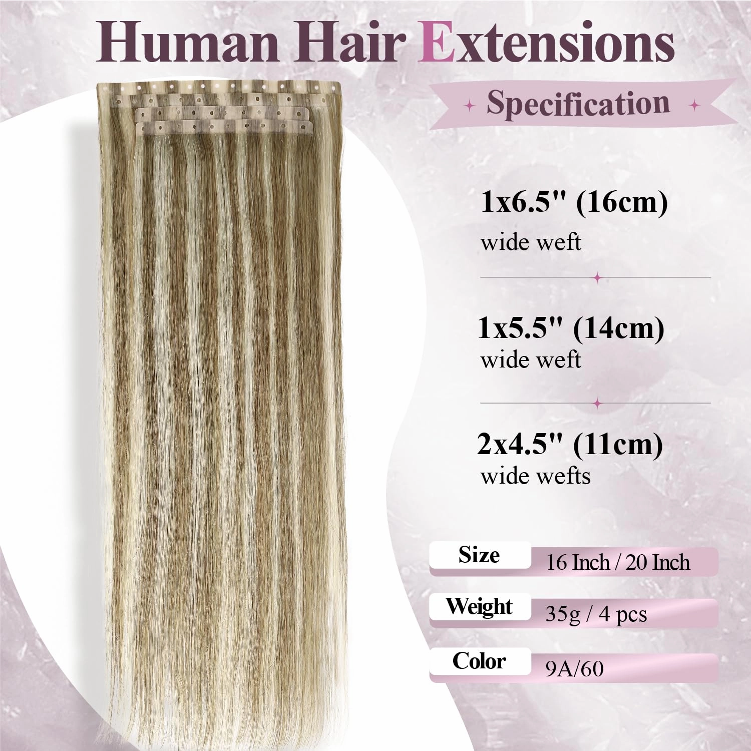 Human Hair Extensions Micro Ring PU Hair Extensions Glueless Remy Human Hair Extension with Holes Highlight Blonde 9A/P60 Invisible Tape in Hair Extension for Women (35g 4Pcs,16 Inch)