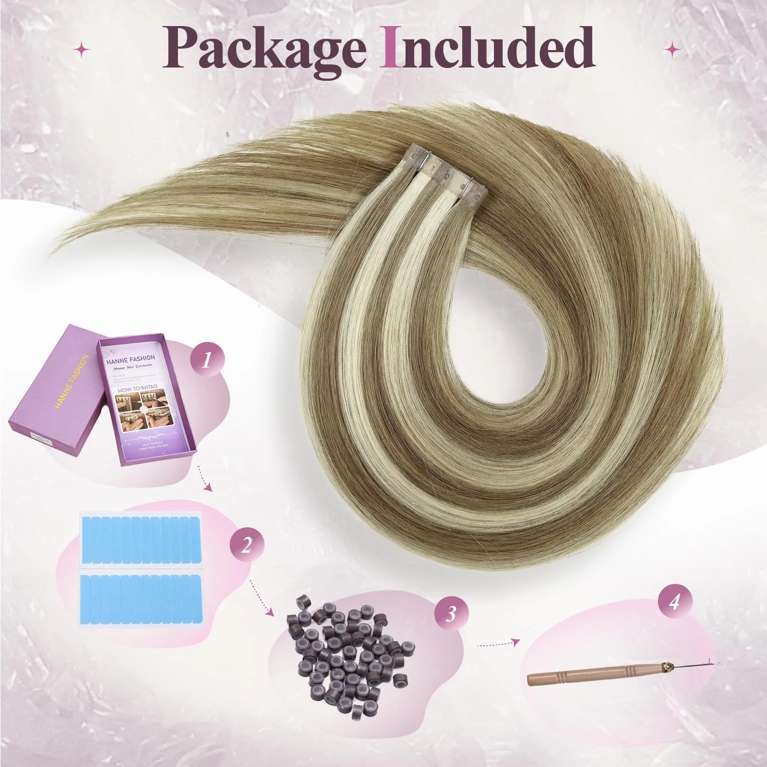 Human Hair Extensions Micro Ring PU Hair Extensions Glueless Remy Human Hair Extension with Holes Highlight Blonde 9A/P60 Invisible Tape in Hair Extension for Women (35g 4Pcs,16 Inch)