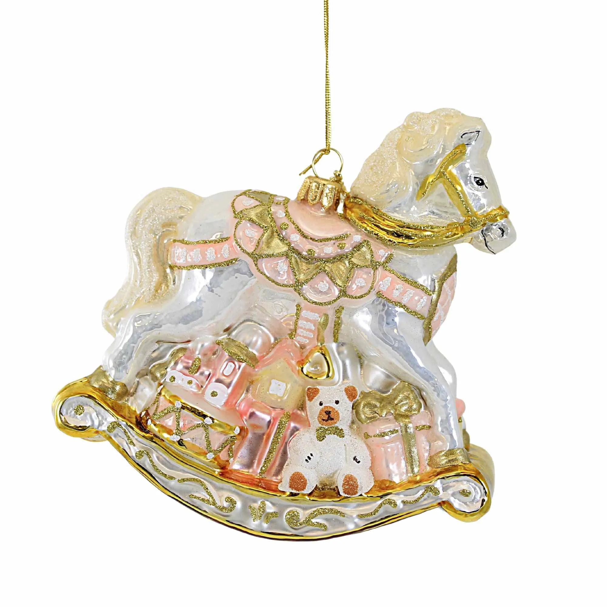 (Hur836a) Fancy Pink Rocking Horse With Gifts