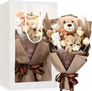 HyDren 2025 Graduation Gift Bear Flower Bouquet Cute Bear Plush Bouquet with Soap Rose Clear Window Bag Flower Stuffed Animal for Women Girl Girlfriends Wedding Anniversary Birthday(Classic Style)