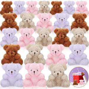 HyDren 24 Pcs 4 in Mini Bear Stuffed Animal Bulk Small Plush Bears Tiny Soft Doll Toy for DIY Keychain Birthday Baby Shower Wedding Back to School Gifts Party Favors(4 Colors)