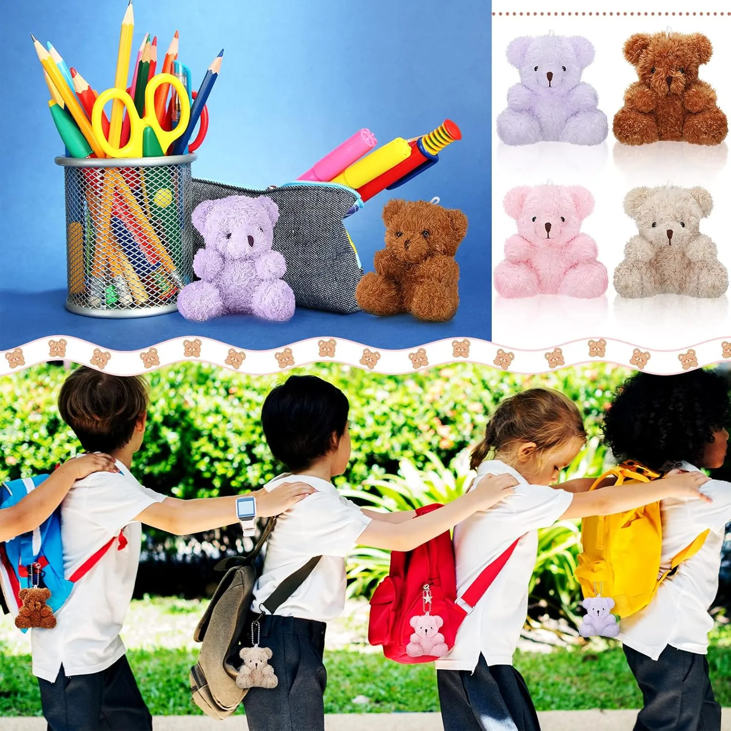 HyDren 24 Pcs 4 in Mini Bear Stuffed Animal Bulk Small Plush Bears Tiny Soft Doll Toy for DIY Keychain Birthday Baby Shower Wedding Back to School Gifts Party Favors(4 Colors)