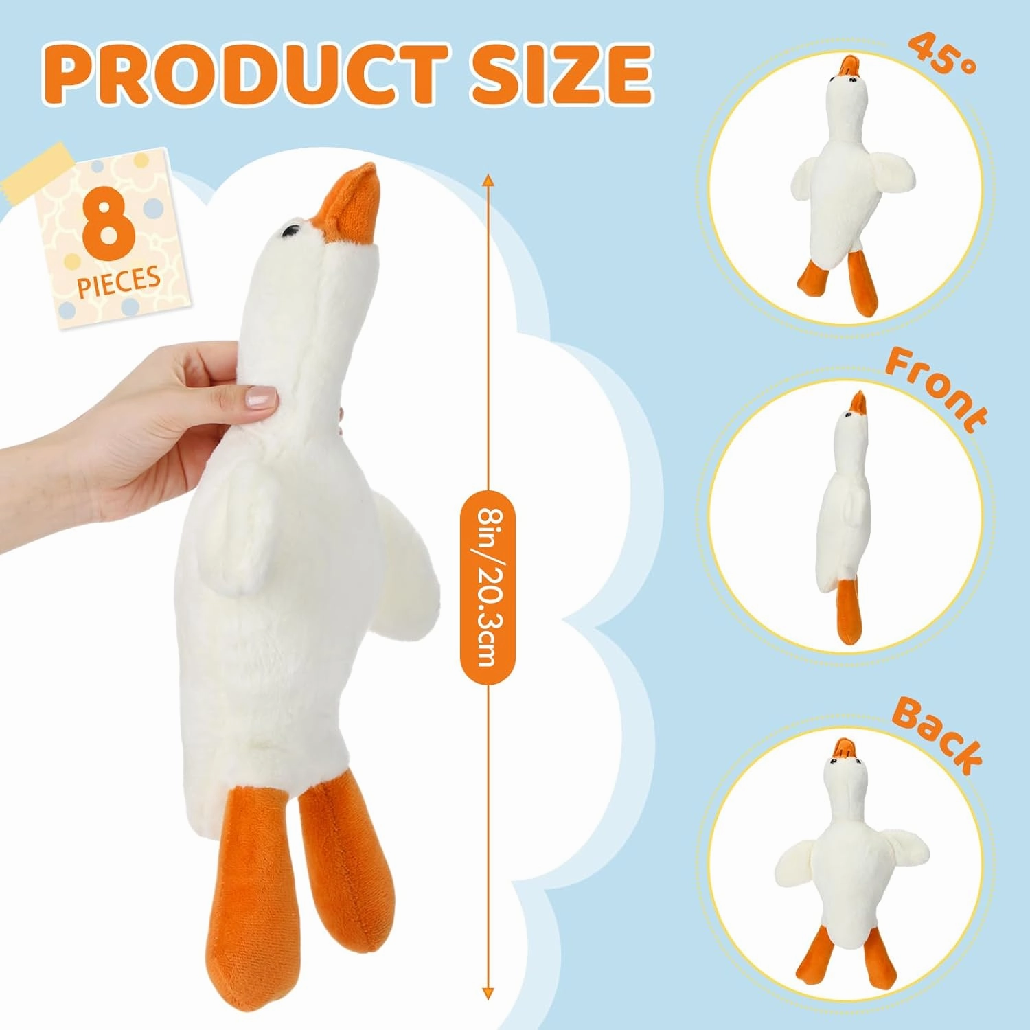 HyDren 8 Pcs Goose Stuffed Animal 8 Inch Goose Plush Soft Stuffed Animal Toy White Yellow Plush Toy Doll for Birthday Party Baby Shower Supplies Home Decorations