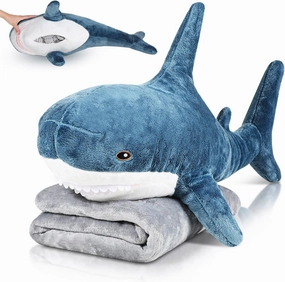 HyDren Shark Plush Toys Shark Stuffed 2 in 1 Animal with Blanket 32 Inch Giant Big Large Stuffed Pillow Blanket Doll for Boys Girls Room(Dark Blue)