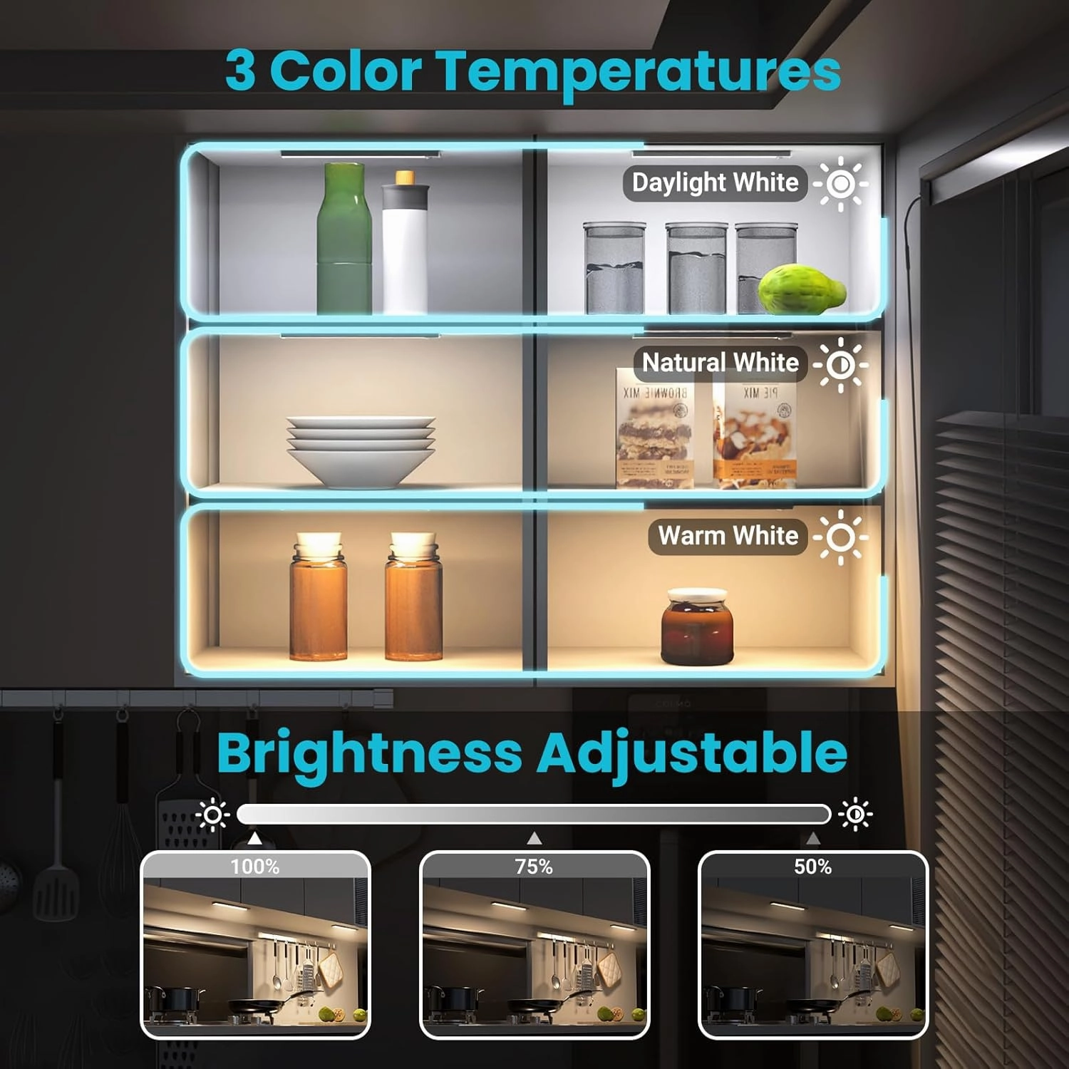 hyrion Under Cabinet Lights, Dimmable 3 Color Temps LED Rechargeable 1500mAh Motion Sensor Light, Magnetic Wireless Closet Battery Operated Lighting for Kitchen Cabinets, Stairs, Wardrobe