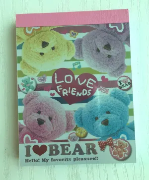 I Love Bear mini Memo Pad by Kamio from Japan