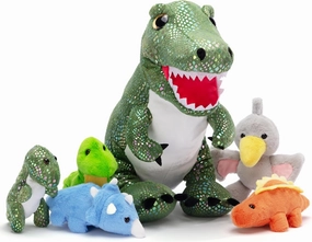 IKASA Mommy Dinosaur Stuffed Animal Mom and Baby Plush Toy, Cute 16" Soft Mama Family Set with Little Mini Babies,Gifts for Kids