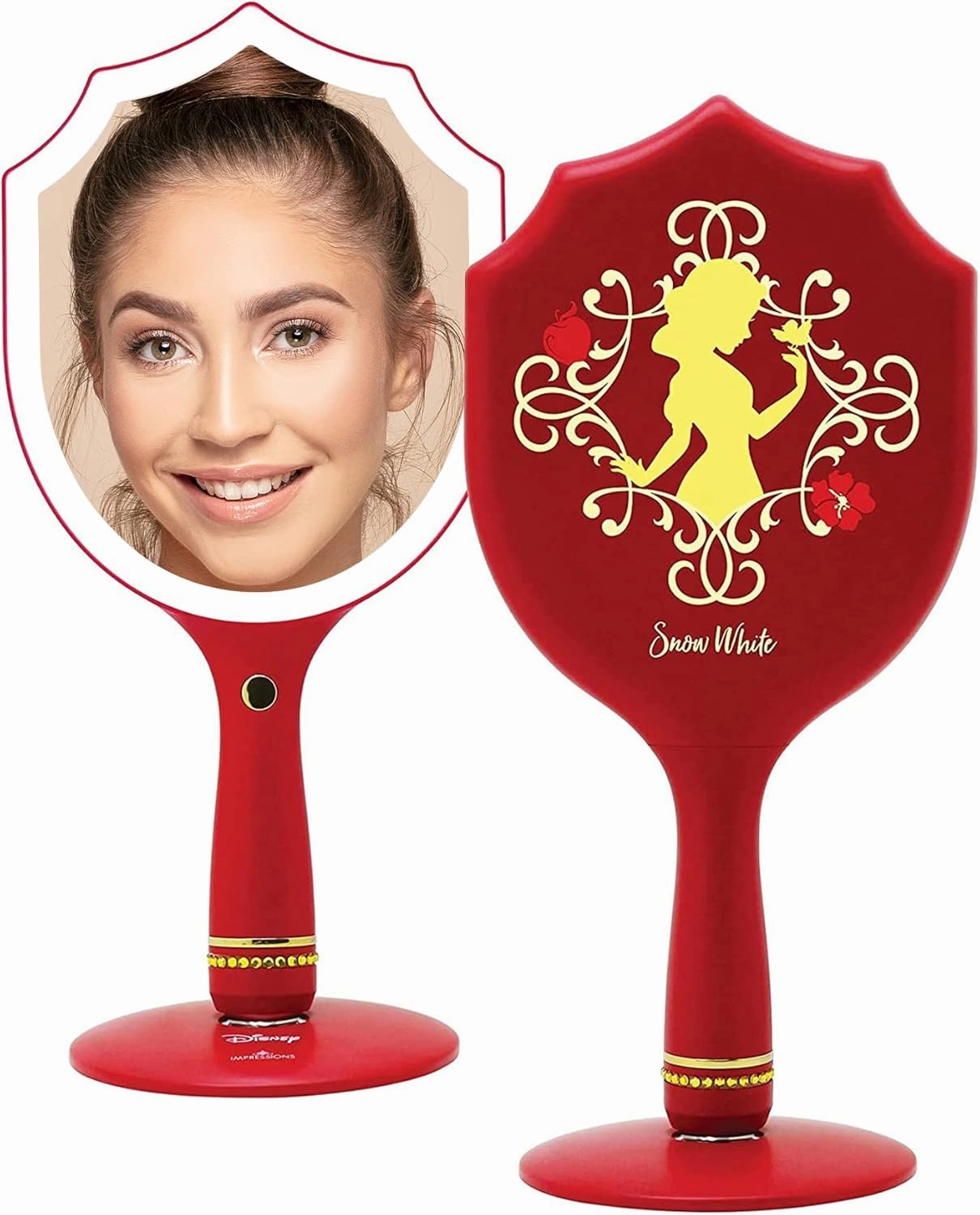 Impressions Vanity Disney Princess Snow White LED Handheld Makeup Mirror with Standing Base, Vanity Mirror with Shimmering Button