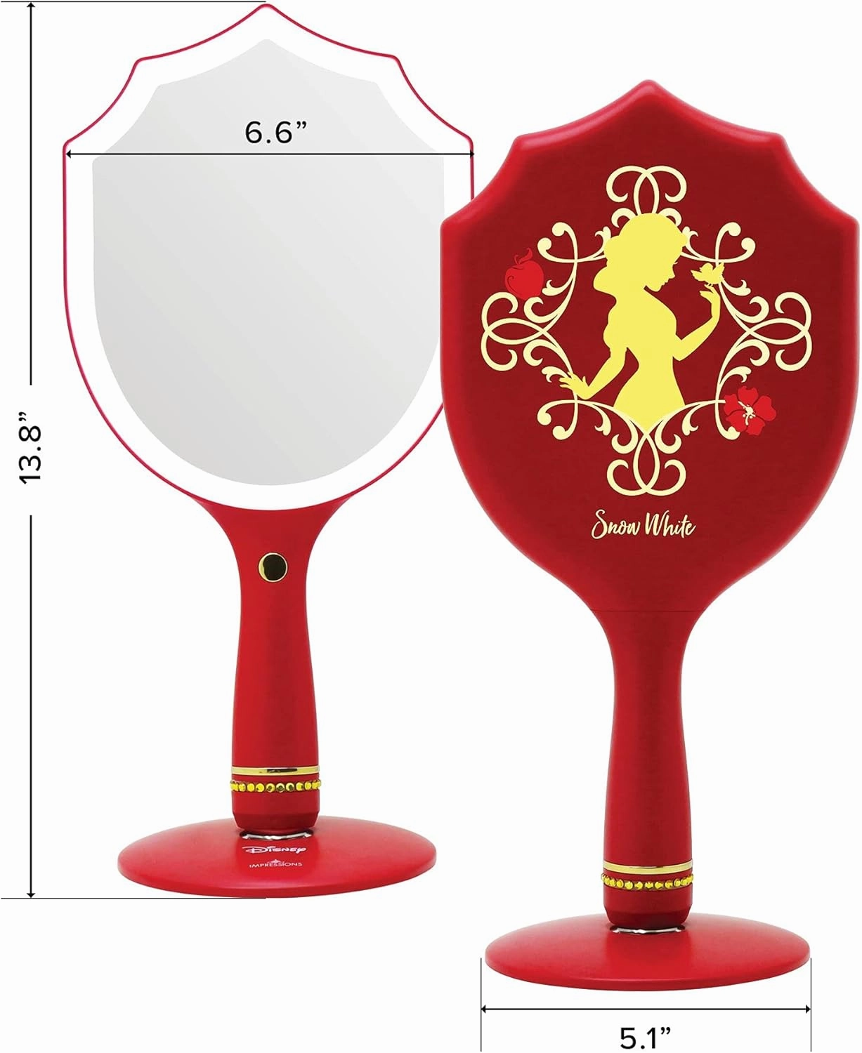 Impressions Vanity Disney Princess Snow White LED Handheld Makeup Mirror with Standing Base, Vanity Mirror with Shimmering Button