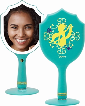 Impressions Vanity Handheld LED Modern Makeup Mirror, Disney Princess Jasmine Lighted Mirrors with Standing Base, Shimmer Button, and 3 Color Modes for Travels or Bedroom