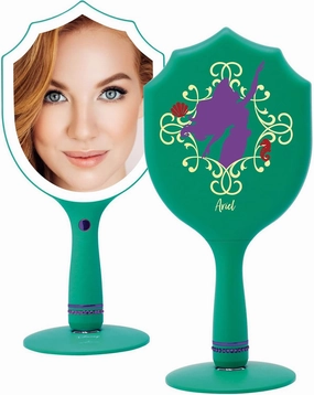 Impressions Vanity Handheld Lighted Makeup Mirror, Disney Princess Ariel LED Hand Mirror with Standing Base, Makeup Vanity Mirrors with Shimmering Button and 3 Color Modes for Travel or Bedroom
