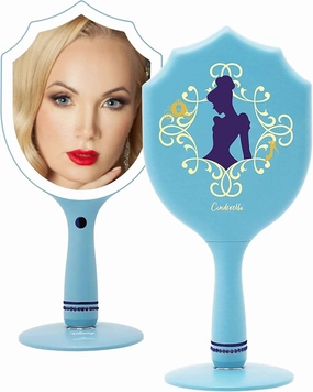 Impressions Vanity Handheld Lighted Makeup Mirror, Disney Princess Cinderella LED Hand Mirror with Standing Base, Makeup Vanity Mirrors with Shimmering Button and 3 Color Modes.