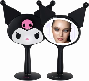 Impressions Vanity Kuromi LED Handheld Makeup Mirror for Desk, Lighted Travel Makeup Mirror with Detachable Standing Base, Ultra Bright Adjustable Lighting and Kuromi Figural Shaped Design