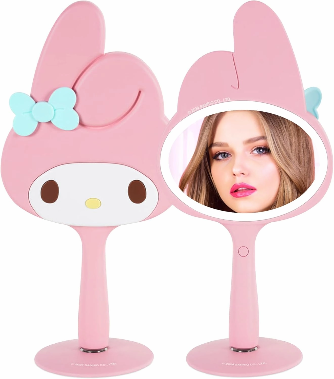 Impressions Vanity My Melody LED Handheld Makeup Mirror for Desk, Lighted Travel Makeup Mirror with Detachable Standing Base, Ultra Bright Adjustable Lighting and My Melody Figural Shaped Design