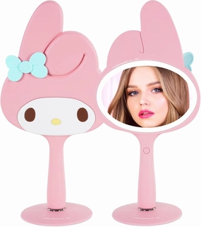 Impressions Vanity My Melody LED Handheld Makeup Mirror for Desk, Lighted Travel Makeup Mirror with Detachable Standing Base, Ultra Bright Adjustable Lighting and My Melody Figural Shaped Design