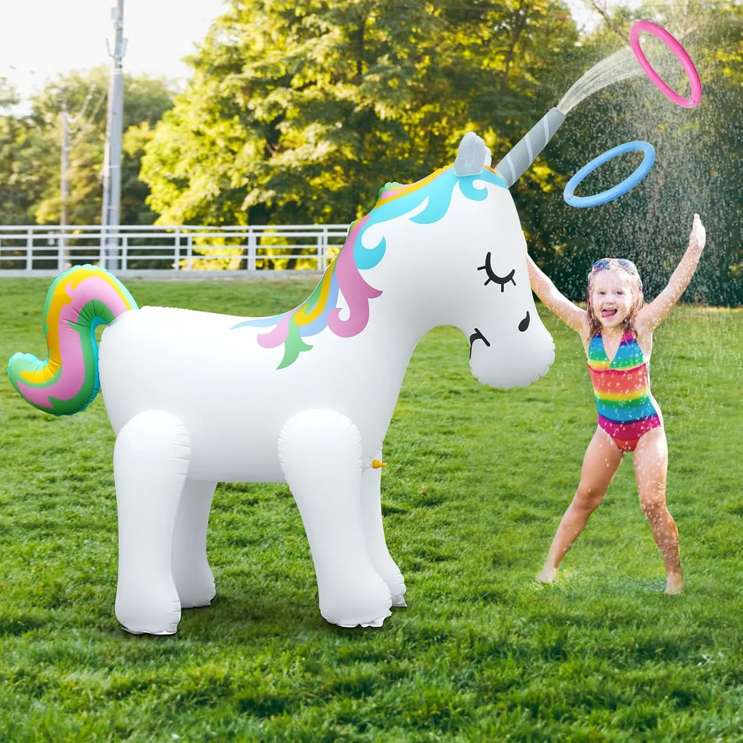 Inflatable Water Sprinklers Inflatable Toys,Inflatable Sprinkler for Kids,Outdoor Water Toys w/2 Rings,Summer Backyard Sprinkler,Spray Water Toy for Kids,Adults