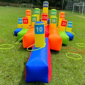 Inflatable Ring Toss Throwing Game with Blower&20pcs Ring Toss,Inflatable Interactive Hoopla Games Popular Carnival Game for Birthday Partis, Lawn Games, School Events (13ft(L)*8.2ft(W)*4.6ft(H)