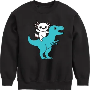 Instant Message - Axolotl Riding A Dinosaur - Toddler and Youth Crewneck Fleece Sweatshirt