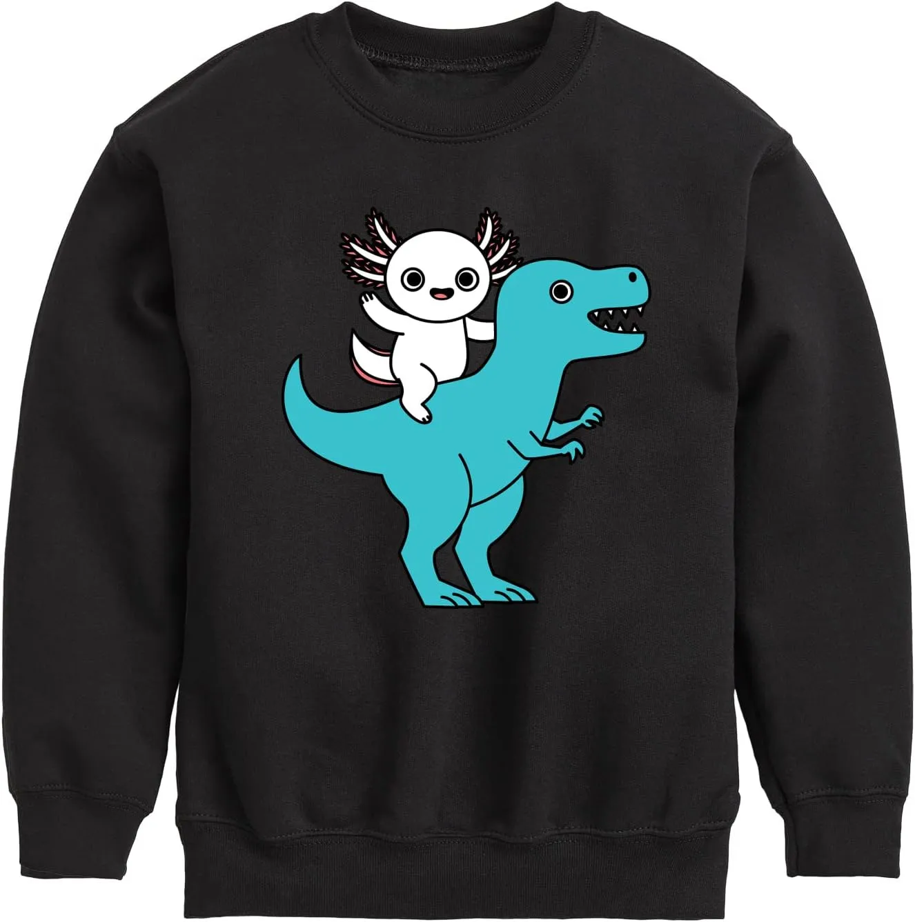 Instant Message - Axolotl Riding A Dinosaur - Toddler and Youth Crewneck Fleece Sweatshirt