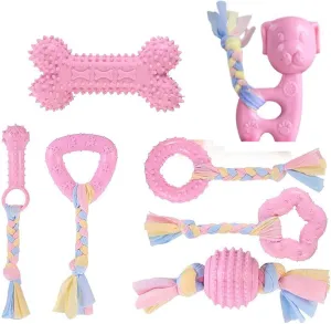 Interactive Puppy Teething Toy Set, 7pcs, Small/Medium Dogs, Pink
