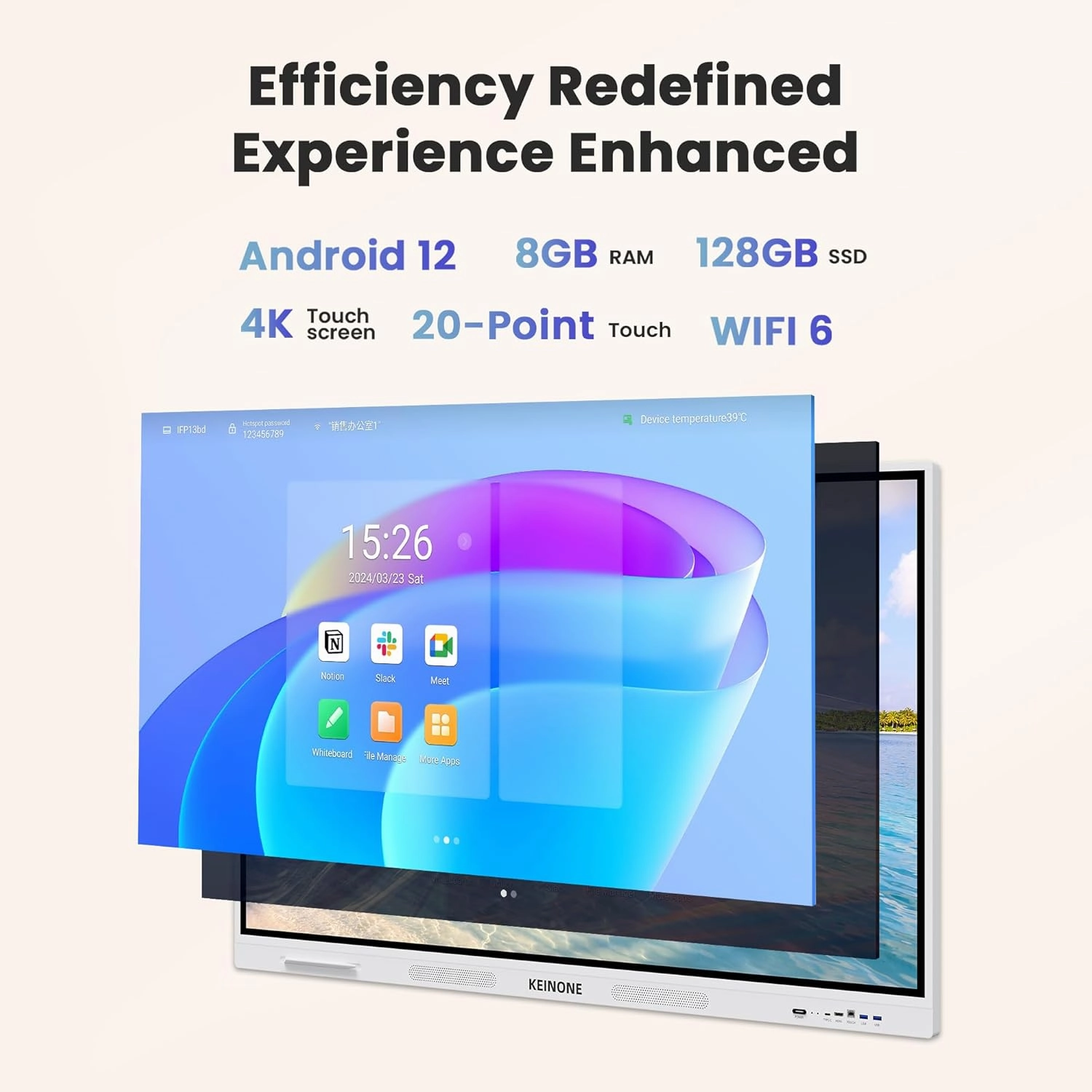 Interactive Smart Board for Classroom, 55” 8 128 GB Electronic Digital Whiteboard Built-in Android OS & Open App Ecosystem - 4K Touchscreen Smartboard for Home Office School Studio Display