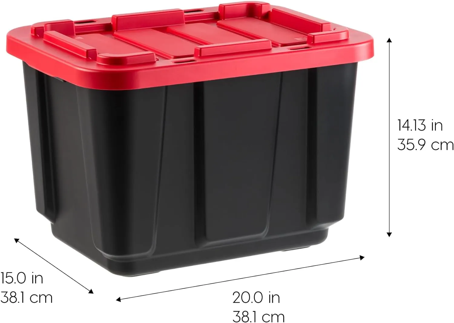 IRIS USA 12 Gallon Heavy Duty Truck Bed Toolbox Storage Tote Bins with Lids, 4 Pack - Made in USA, Tough Snap On Lid Stackable Industrial Rugged Tubs, Garage Organization, Reusable Box - Red