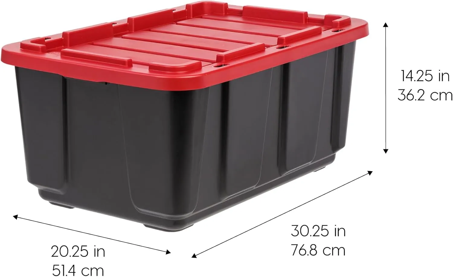 IRIS USA 27 Gallon Heavy Duty Truck Bed Toolbox Storage Tote Bins with Lids, 4 Pack - Made in USA, Tough Snap On Lid Stackable Industrial Rugged Tubs, Garage Organization, Reusable Box - Red