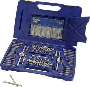 IRWIN Tools Hanson Machine Screw/Fractional/Metric Tap and Hex Die and Drill Bit Deluxe Set, 117 Piece 26377, Silver/Blue