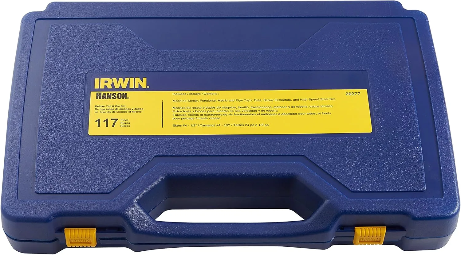 IRWIN Tools Hanson Machine Screw/Fractional/Metric Tap and Hex Die and Drill Bit Deluxe Set, 117 Piece 26377, Silver/Blue