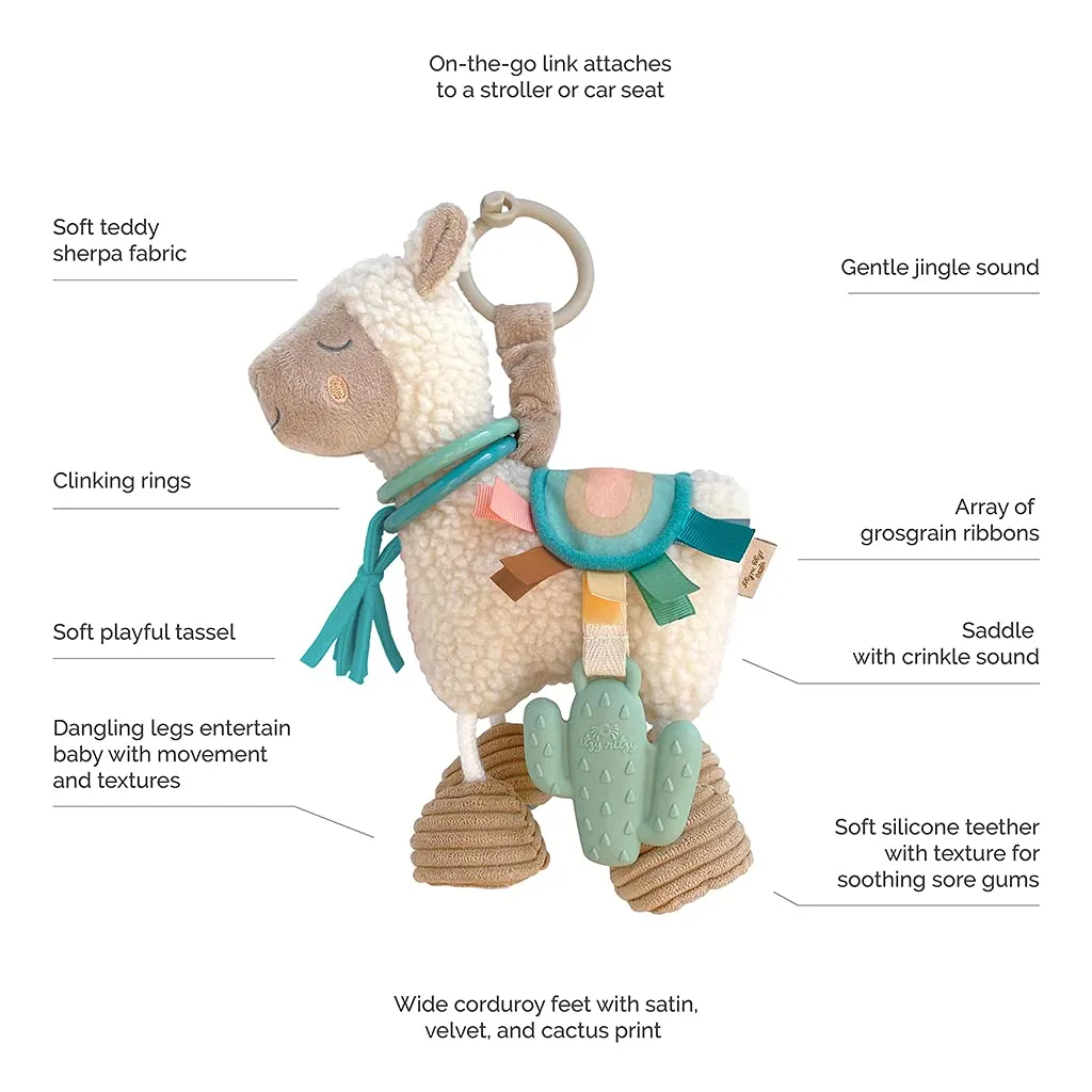 Itzy Ritzy - Itzy Lovey Including Teether, Textured Ribbons & Dangle Arms; Features & Link & Love Toy for Stroller or Car Seat; Features Textured Ribbons, Crinkle Sounds, Clinking Rings