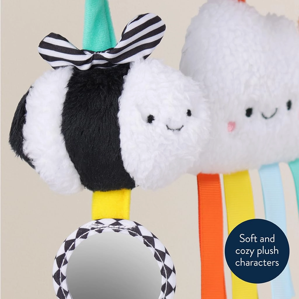 Itzy Ritzy Spiral Car Seat & Stroller Activity Toy - Stroller & Car Seat Toys for Ages 0 Months and Up - Hanging Toys Include Dangling Ring, Mirror and Textured Ribbons (High Contrast)
