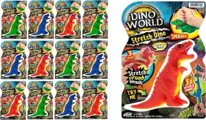JA-RU Stretchy Squishy Dinosaur Toys for Kids (12 Units) Small T Rex Dinosaur Toy. Stress Relief Toys. Dino Party Favors, Treasure Box Prizes, Goodie Bag Stuffers. 1758-12s