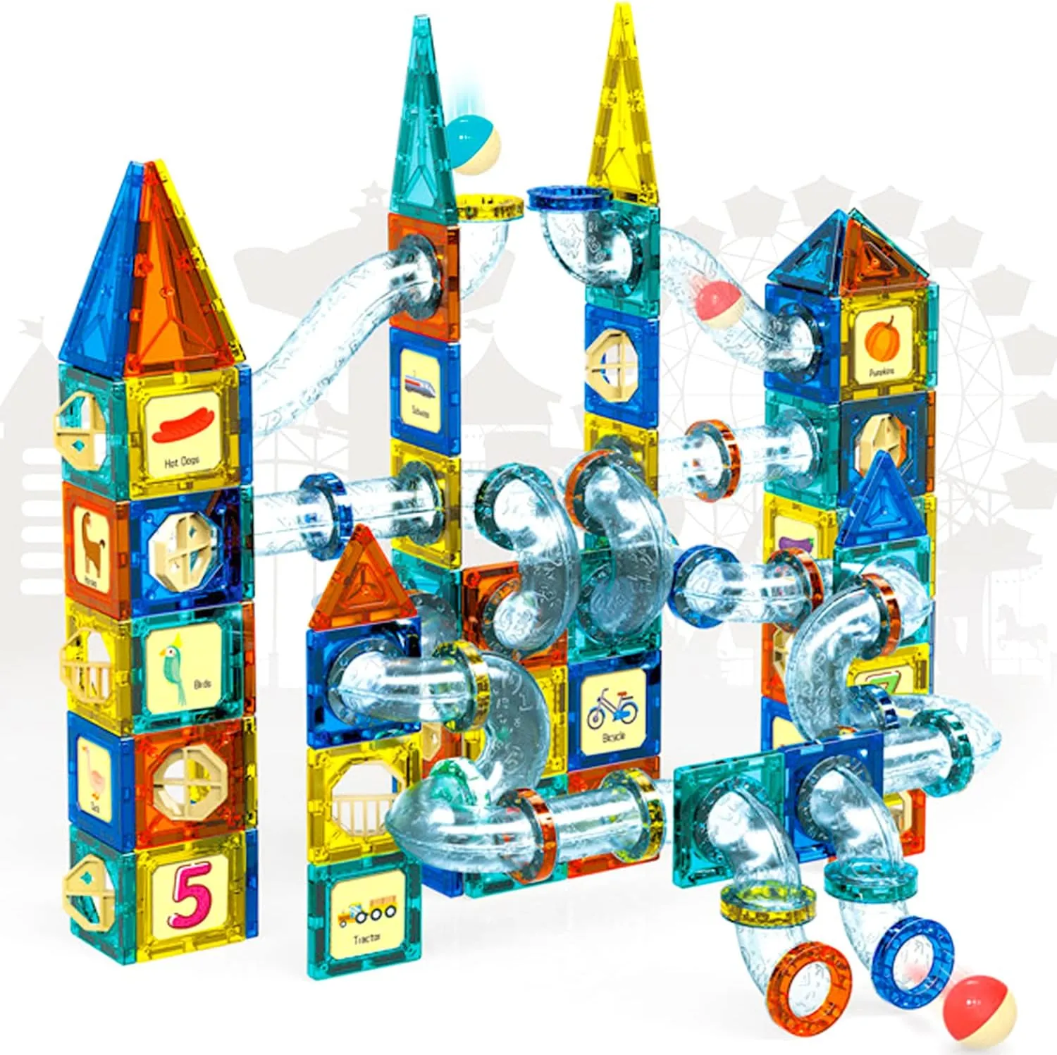 Jade Hare Magnet Tiles Construction Set, 168PCS Magnetic Tiles Kids Toys STEM Magnet Toys for Toddler Magnetic Block, Educational Building Toys for Boys Girls 3  Birthday Gifts, Christmas Toy