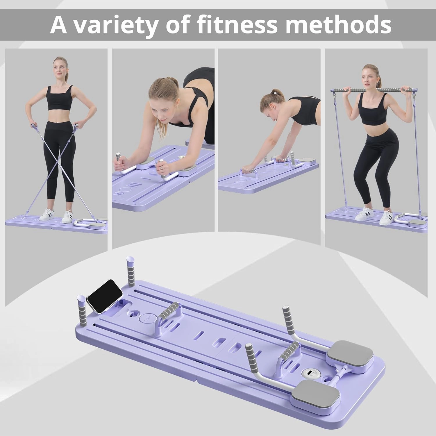 JANUA Pilates Board - Pilates Reformer Set, Multi-Purpose Foldable Pilates Reformer Board for Home, 5 in 1 Pilates Sliding Board (Purple)