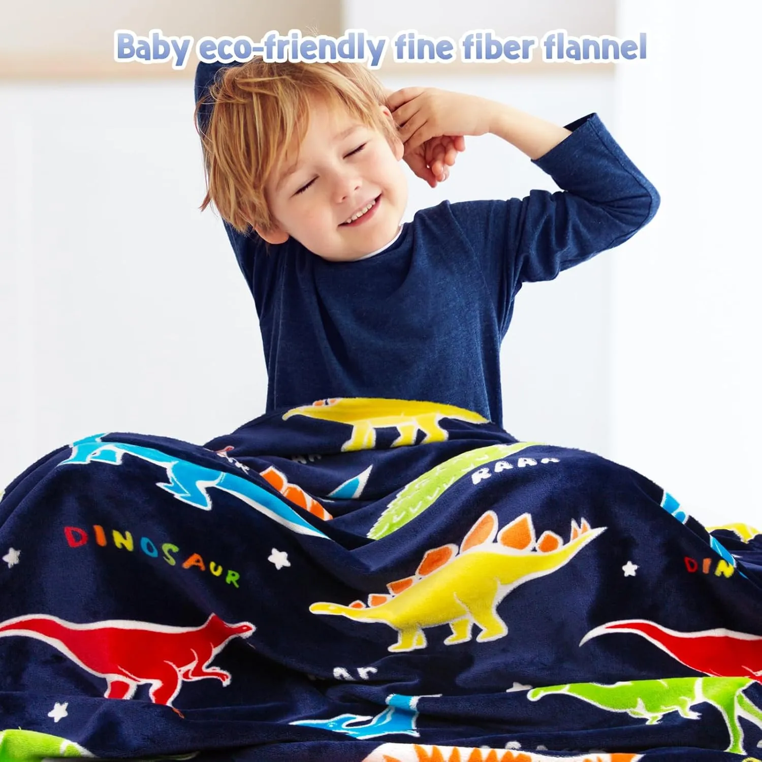 Jekeno Dinosaur Glow in The Dark Blanket Dino Throw for Kids Boys Girls Birthday Easter Decor for Age 1-14 Years Old Teens Child Toddler Son Throw Navy Blue 50"x60"