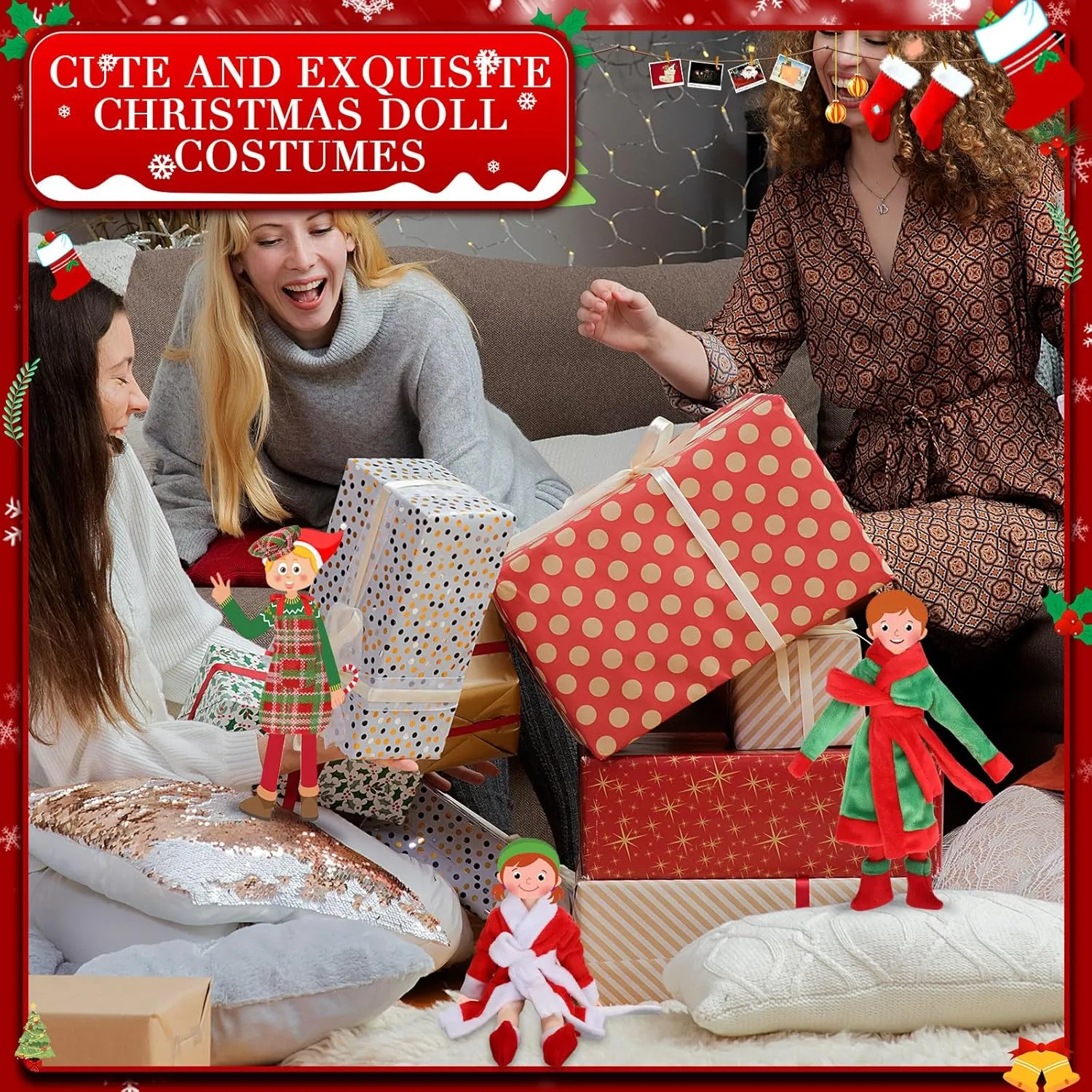 Jenaai 12 Pieces Christmas Accessories Set Clothes Mini Outfit Include Skirt Fluffy Vest Bathrobe Swing Sleeping Bag Scarf Apron Hats Socks(Xmas Tree)