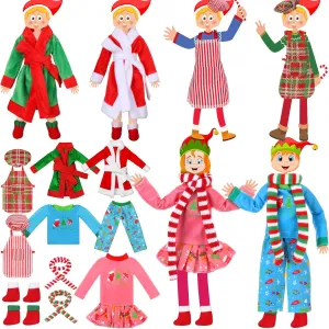 Jenaai 12 Pieces Christmas Accessories Set Clothes Mini Outfit Include Skirt Fluffy Vest Bathrobe Swing Sleeping Bag Scarf Apron Hats Socks(Xmas Tree)
