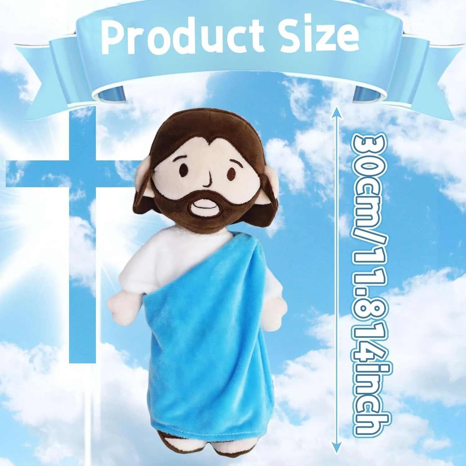 Jesus Plush Doll Guardian Angel Stuffed Animal with Wings Baptism plushie Toy Gifts for Kids for Christening Religious Easter