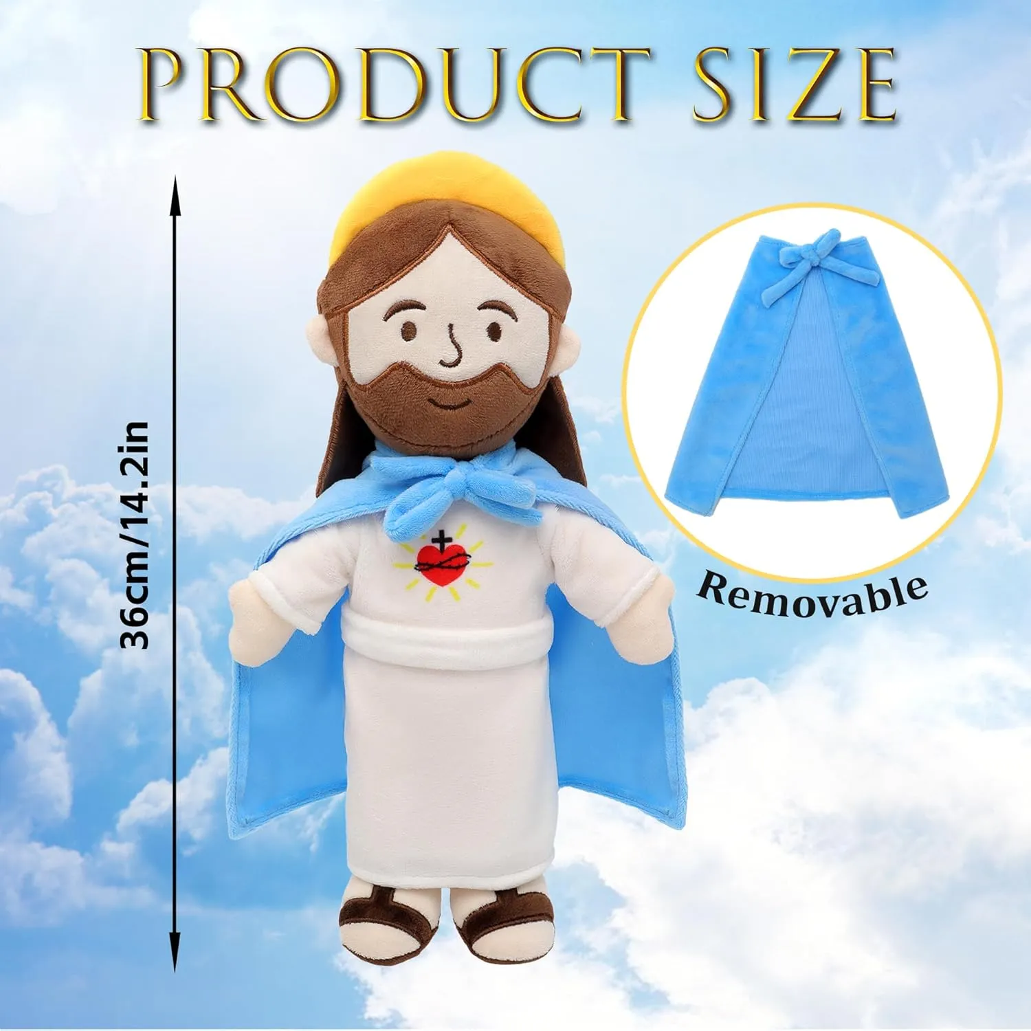 Jesus Plush Jesus Stuffed Doll with Removeable Cloak Religious Plushie Toy Gifts for Kids Christening Easter