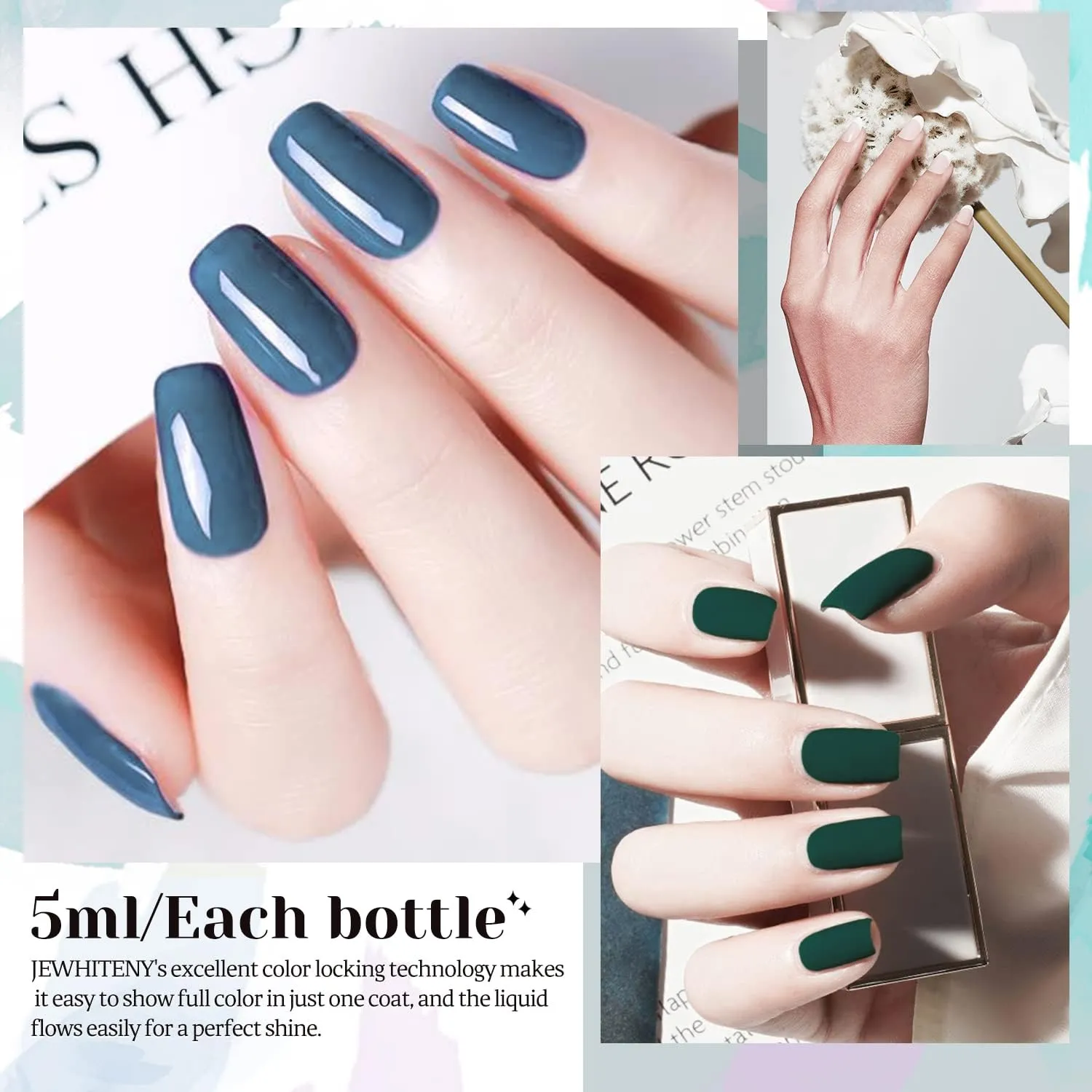 JEWHITENY 45 Pcs Gel Nail Polish Kit, Soak off Nail Lamp Gel Polish Starter Kit with 2pcs Glossy & Matte Top Coat and 2pcs Base Coat Gifts for Women