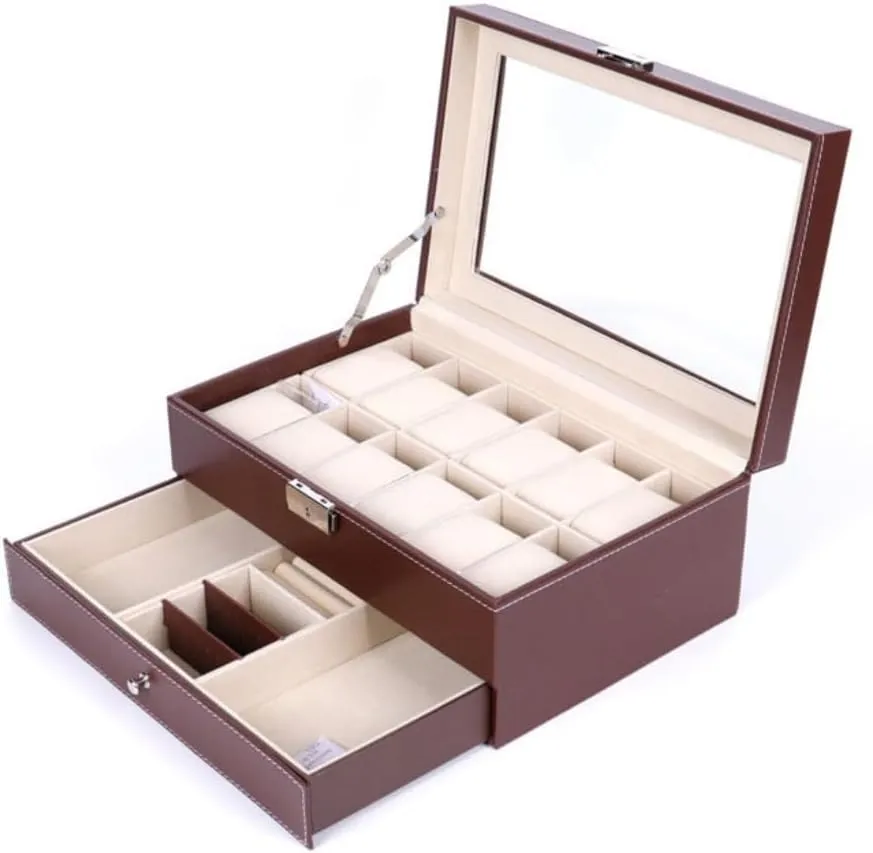 Jewlry Box Double Layer 12-position Watch Jewelry Box Transparent 12-position Watch Box Jewelry Box Jewelry Storage Box Jewery Box(Black)