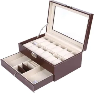 Jewlry Box Double Layer 12-position Watch Jewelry Box Transparent 12-position Watch Box Jewelry Box Jewelry Storage Box Jewery Box(Brown)