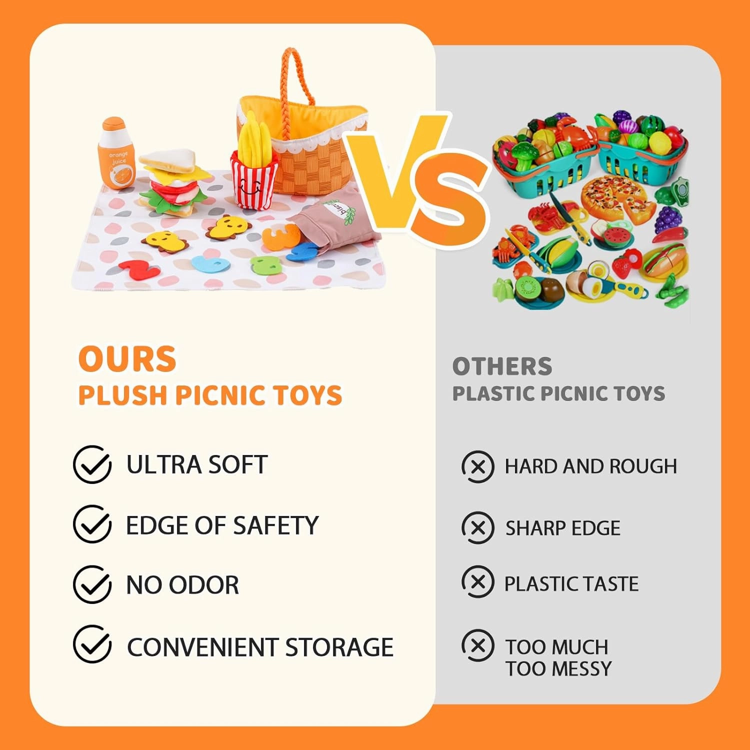 Jollybaby Mini Soft Cloth Kitchen Pretend Play Food Toys for Toddlers 1-3, Fabric Picnic Basket Fake Food Toys Set for Baby 0-6-12 Month, Montessori Sensory Stuffed Food Toys for Newborn Baby Gift
