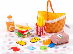 Jollybaby Mini Soft Cloth Kitchen Pretend Play Food Toys for Toddlers 1-3, Fabric Picnic Basket Fake Food Toys Set for Baby 0-6-12 Month, Montessori Sensory Stuffed Food Toys for Newborn Baby Gift