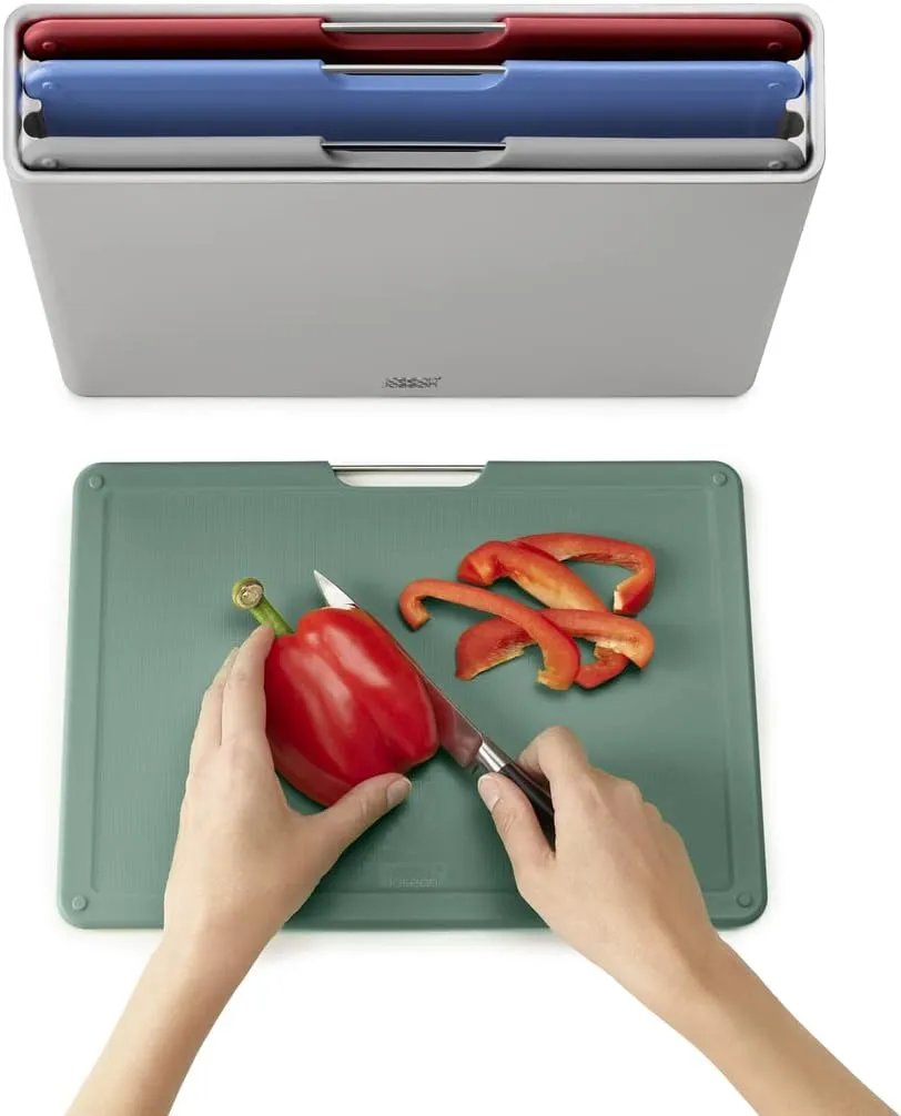 Joseph Joseph Folio Chopping Board Set of 4, Large- Silver/Coast
