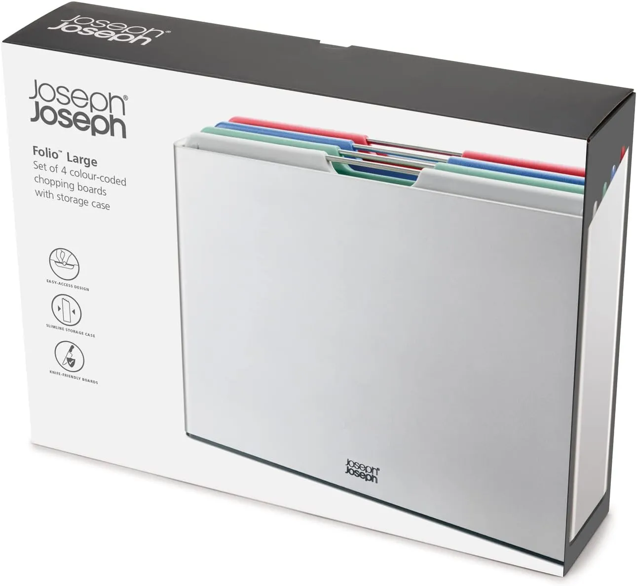 Joseph Joseph Folio Chopping Board Set of 4, Large- Silver/Coast