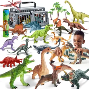 JOYIN Soft & Realistic Dinosaur Figures & Trees with Activity Play Mat, Storage Cage & Educational Book